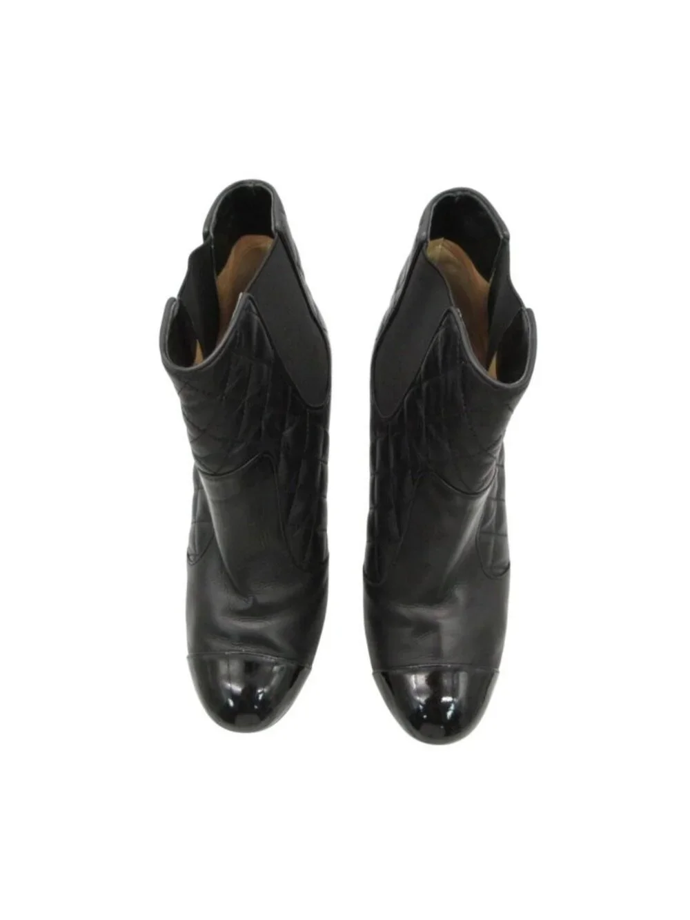 Chanel Boots Booties Short Wedge Sole Quilted Cap Toe Side Gore Leather Shoes